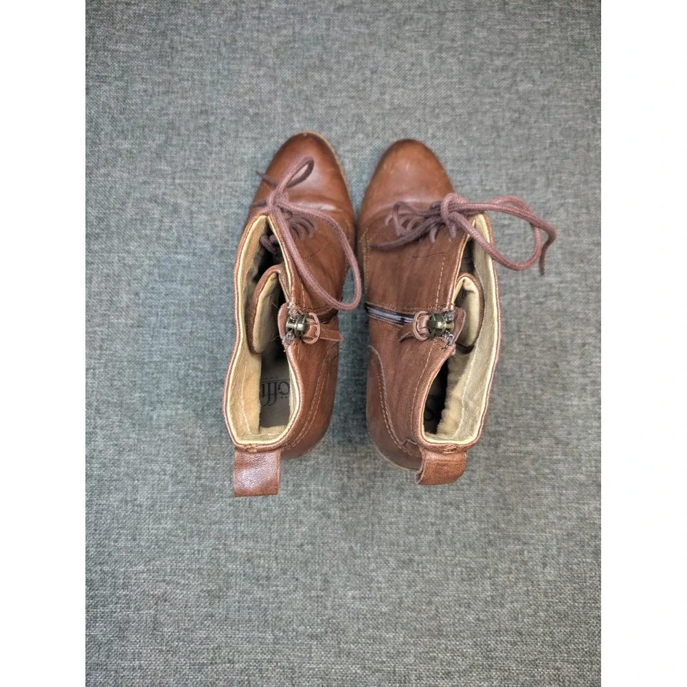 Sofft Women's Brown Leather Ankle Zip Up Boots Bootie Size 10 M Platform Heel